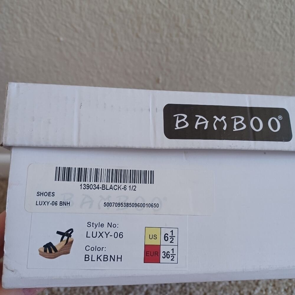 Bamboo Y2K Black Tan Wedge Sandals 6.5 EUC - Picture 9 of 9